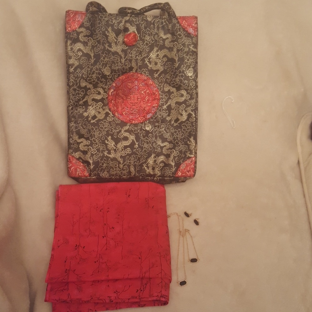 Unbranded Scarf, Silk Handbag, Faux Druzy Jewelry